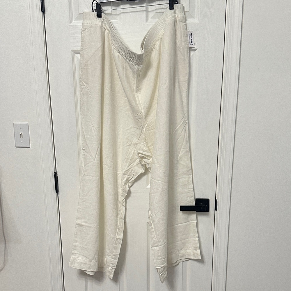 Cream Wide-Leg Linen Pants